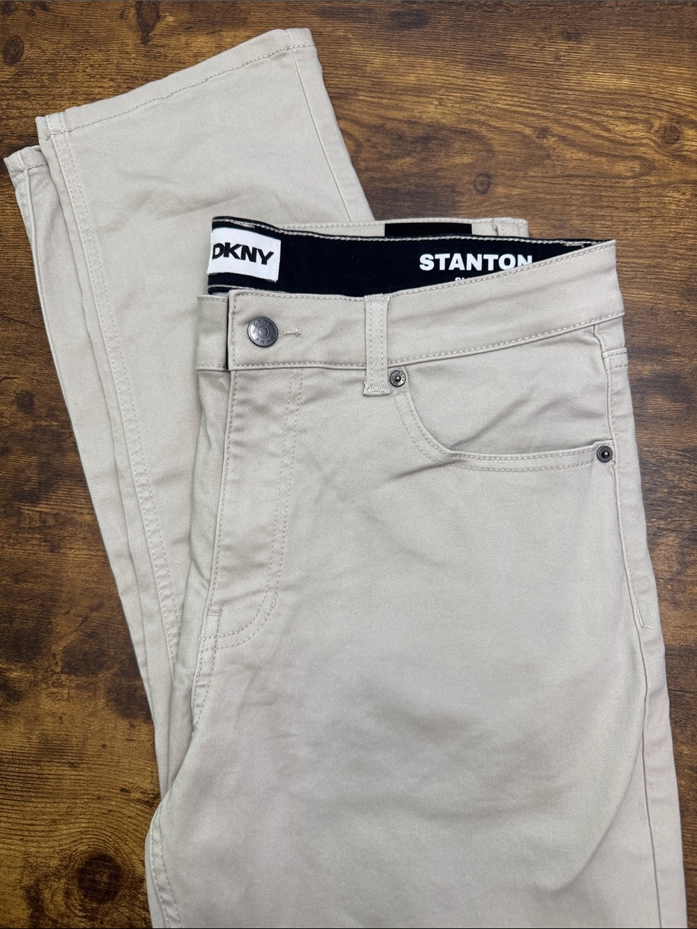 DKNY Stanton Slim Straight Jeans in Light Beige